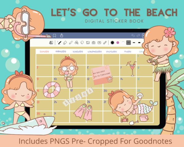 Let's Go To The Beach Theme Digital Stickers