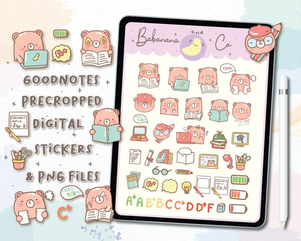 Study Sticker Draw Study Time digital stickers , Goodnotes Stickers , Cute Hand Draw ...