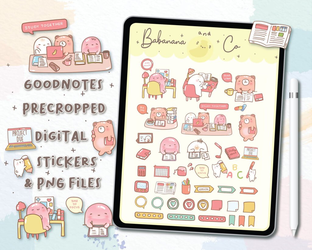 Study Together digital stickers , Goodnotes Stickers , Cute Hand Draw ...