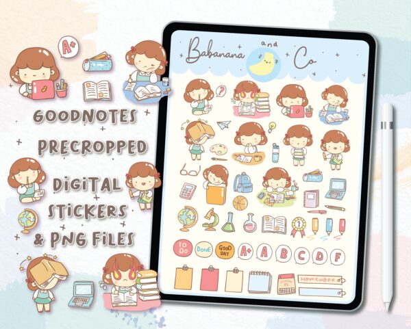Cute Study Time digital stickers