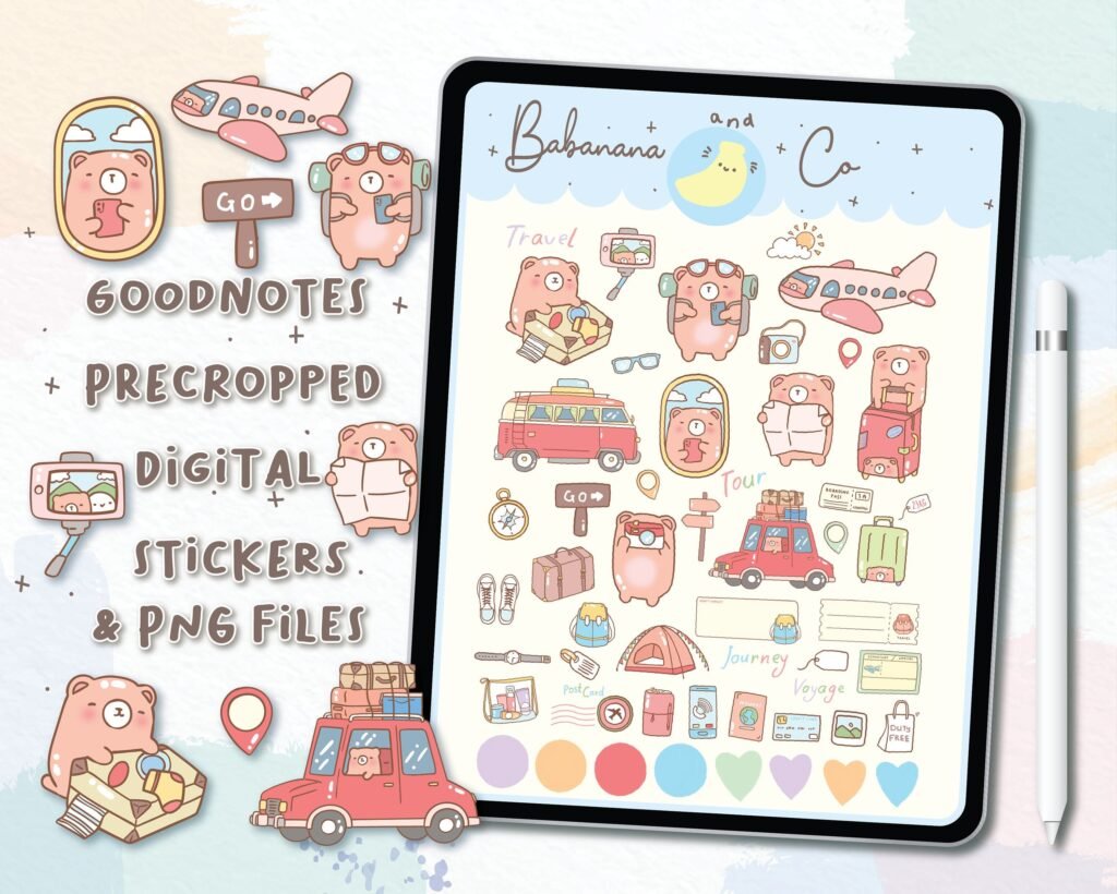 Lets Travel Digital Stickers , Goodnotes Stickers , Cute Hand Draw ...