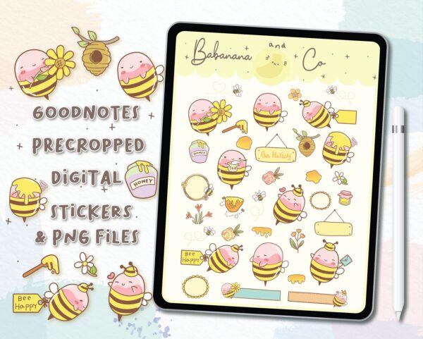 Cute Happy Bee digital stickers