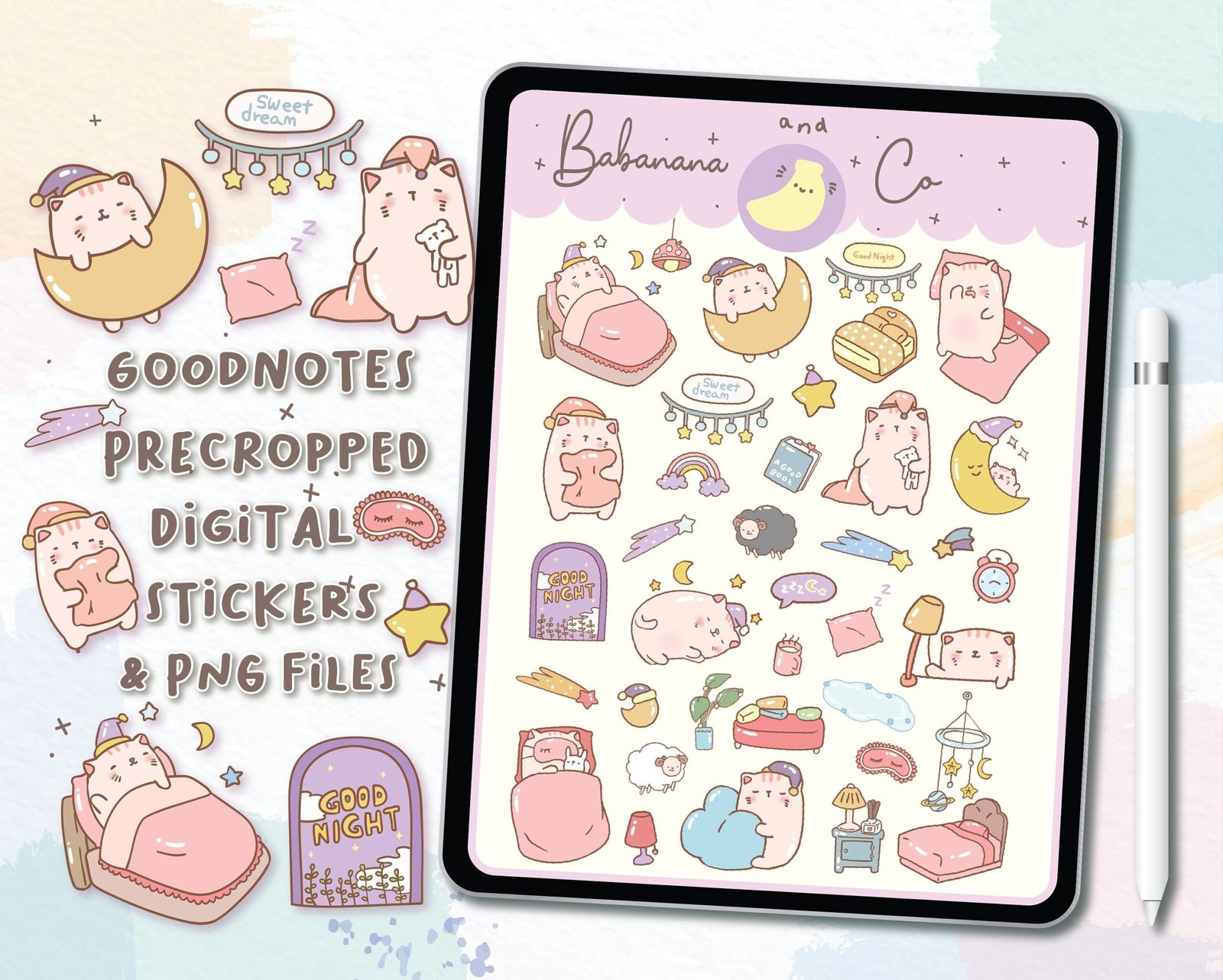 Sweet Dream Digital Stickers Goodnotes Stickers Cute Hand Draw 