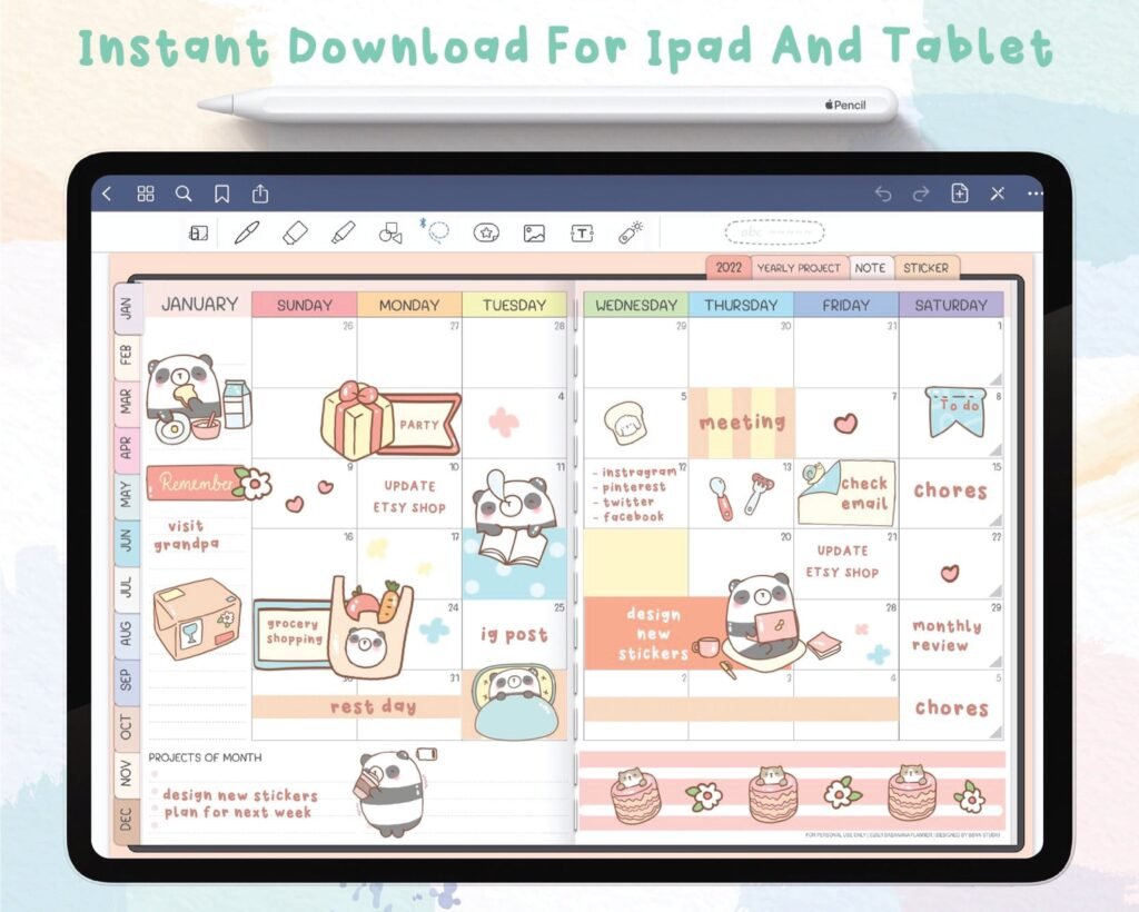 Daily Life Digital Stickers , Goodnotes Stickers , Cute Hand Draw ...