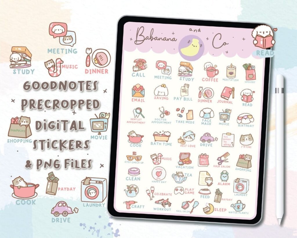 Cute Daily Icons digital stickers , Goodnotes Stickers , Cute Hand Draw ...
