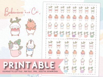 Cute plants Doodle Printable Planner Stickers