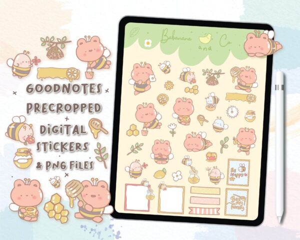 Kawaii Happy Bee digital stickers