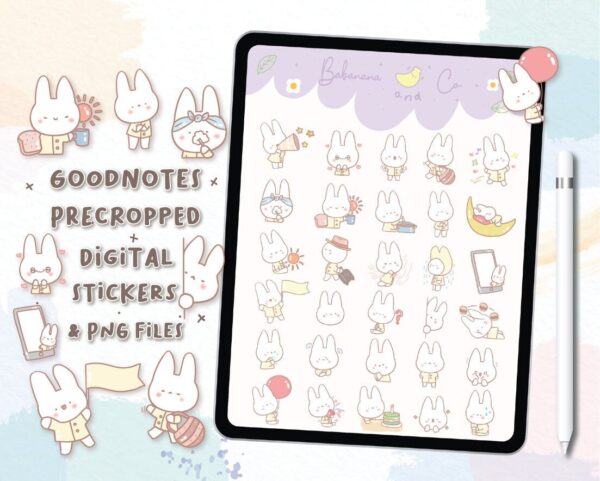 Set of bunny digital stickers