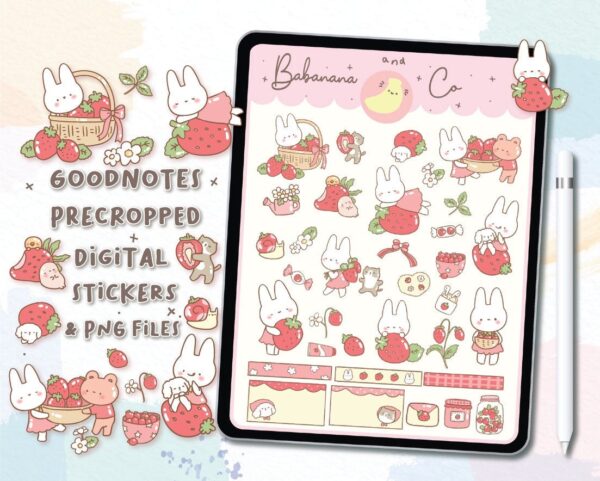 Cute Strawberry digital stickers