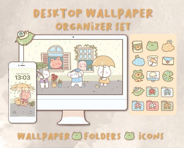 Rainny Day Desktop Wallpaper Organizer| Mac and Windows Organizer | Mac and Windows Desktop Folder Icons|Desktop Icons and Wallpapers