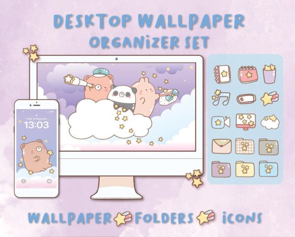 Starry Night Desktop Wallpaper Organizer| Mac and Windows Organizer | Mac and Windows Desktop Folder Icons|Desktop Icons and Wallpapers