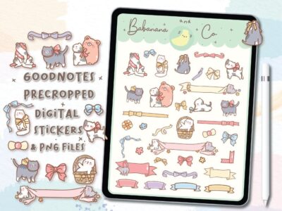 Cute Ribbon Kitty  digital stickers