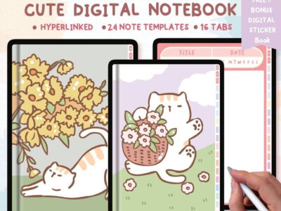 Digital Illustrated cats&flowers Designs Notebook