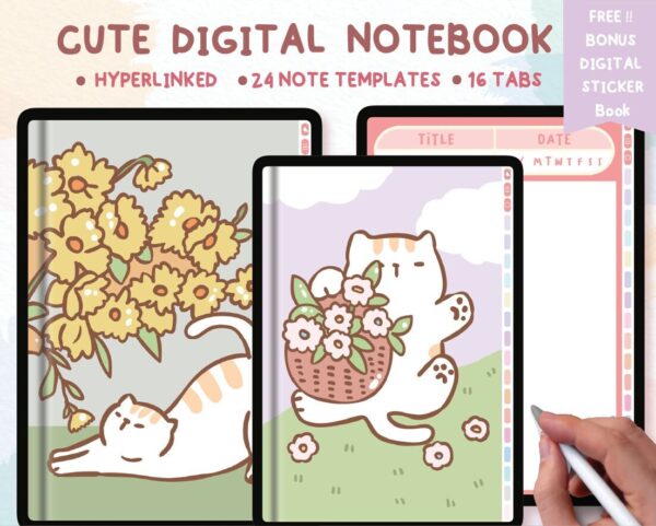 Digital Illustrated cats&flowers Designs Notebook