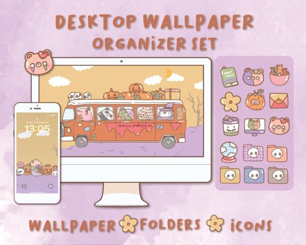 Halloween Desktop Wallpaper Organizer| Mac and Windows Organizer | Mac and Windows Desktop Folder Icons|Desktop Icons and Wallpapers