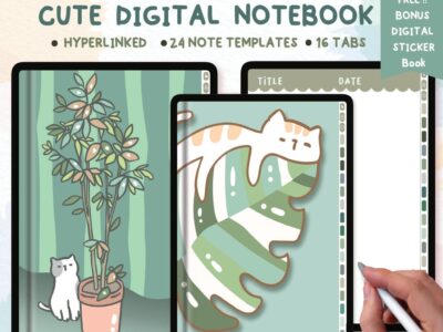 Digital Illustrated cats&plants Designs Notebook