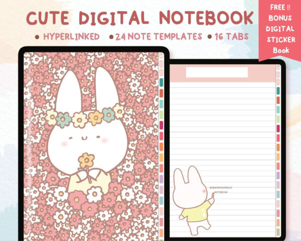Digital Illustrated Cute Flower Designs Notebook