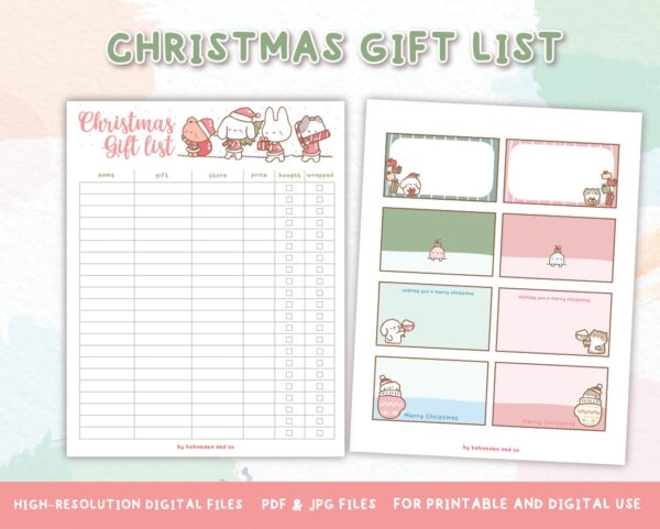 Chritsmas Gift List-Christmas Shopping List - Printable Christmas Planning List -  Digital Download Printable