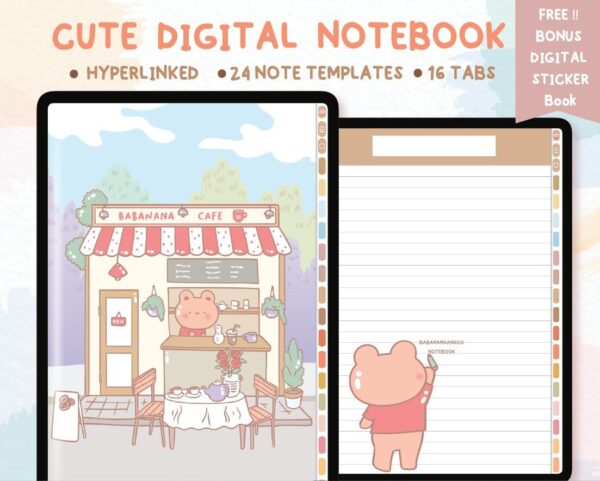 Digital Illustrated Cute Cafe Designs Notebook