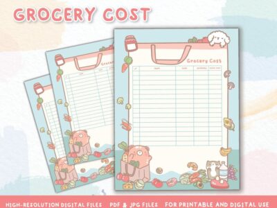 Grocery Cost - Printable Grocery List -  Digital Download Printable