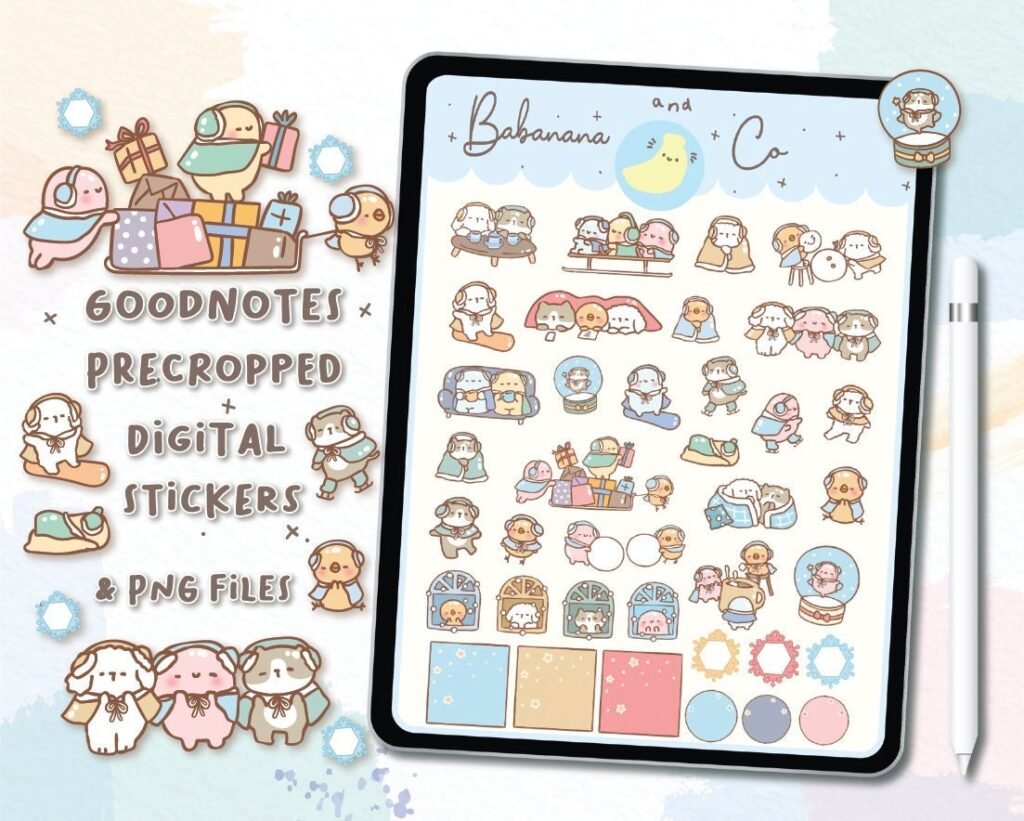 Cute Winter digital stickers , Goodnotes Stickers , Cute Hand Draw ...