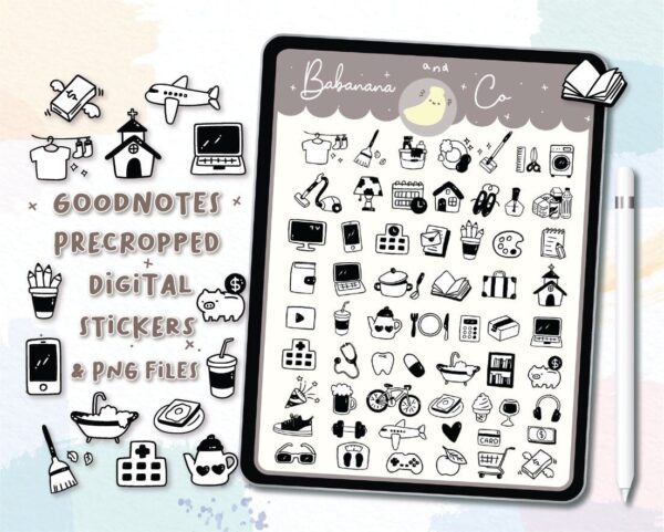 Simple icons Black &White digital stickers