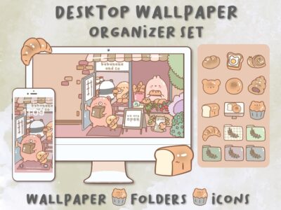 Bakery Shop Desktop Wallpaper Organizer| Mac and Windows Organizer | Mac and Windows Desktop Folder Icons|Desktop Icons and Wallpapers