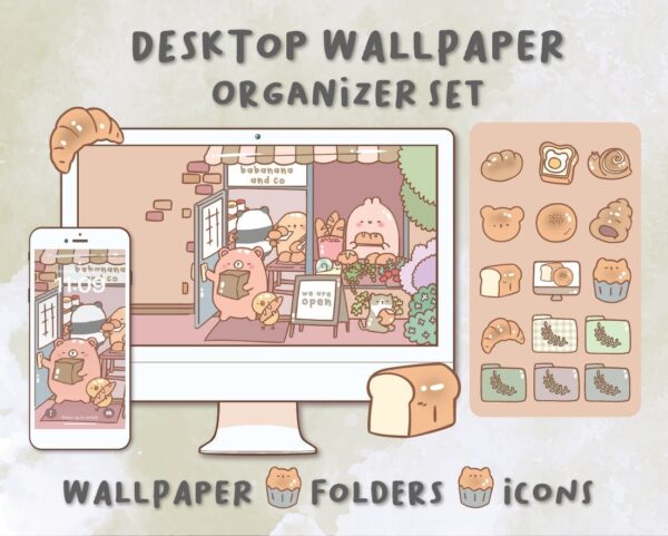 Bakery Shop Desktop Wallpaper Organizer| Mac and Windows Organizer | Mac and Windows Desktop Folder Icons|Desktop Icons and Wallpapers