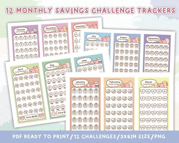 Monthly Savings Challenge Trackers|500 Savings Challenge|Savings Challenge Printable|Savings Tracker Bullet Journal/PDF