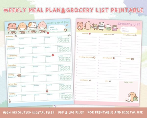 Weekly Meal Plan and Grocery printable