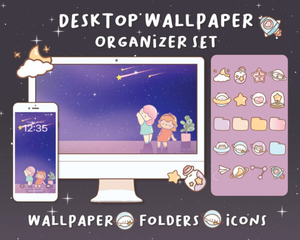 Star Night Desktop Wallpaper Organizer| Mac and Windows Organizer | Mac and Windows Desktop Folder Icons|Desktop Icons and Wallpapers