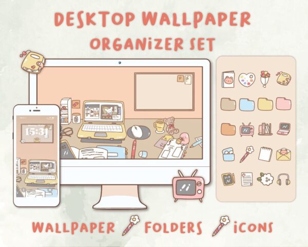 My desk Desktop Wallpaper Organizer| Mac and Windows Organizer | Mac and Windows Desktop Folder Icons|Desktop Icons and Wallpapers