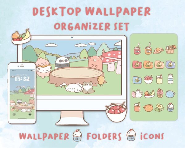 Picnic Day Desktop Wallpaper Organizer| Mac and Windows Organizer | Mac and Windows Desktop Folder Icons|Desktop Icons and Wallpapers