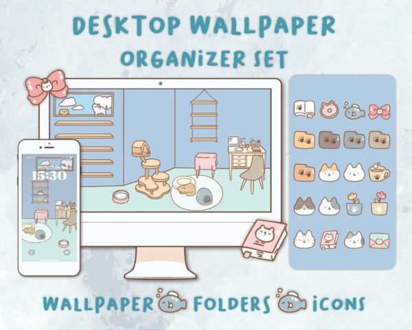 Indoor cats Desktop Wallpaper Organizer| Mac and Windows Organizer | Mac and Windows Desktop Folder Icons|Desktop Icons and Wallpapers