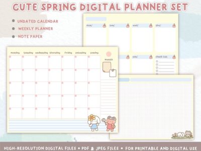 Cute Spring Digital Planner Set|Open Calendar