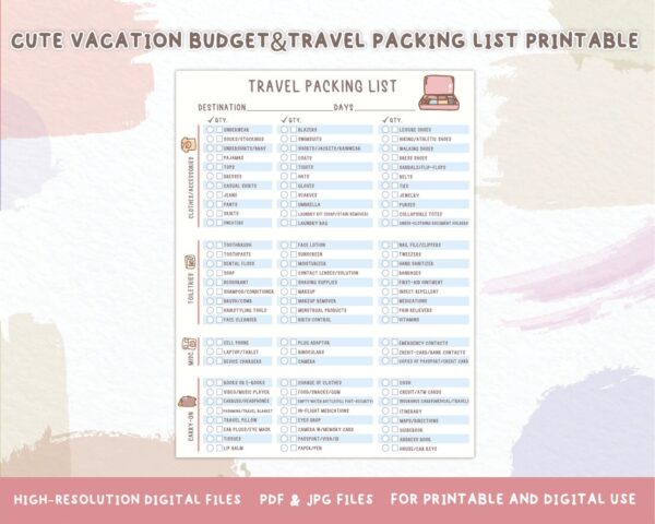 Travel Packing List Printable