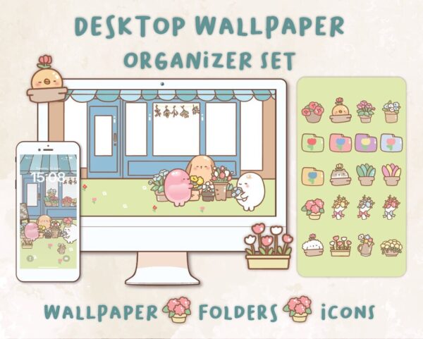 Flower shop Desktop Wallpaper Organizer| Mac and Windows Organizer | Mac and Windows Desktop Folder Icons|Desktop Icons and Wallpapers