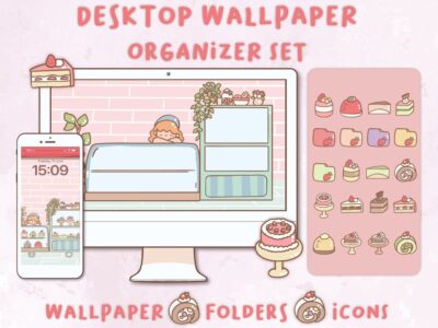 Sweets cafe Desktop Wallpaper Organizer| Mac and Windows Organizer | Mac and Windows Desktop Folder Icons|Desktop Icons and Wallpapers