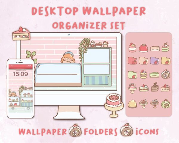 Sweets cafe Desktop Wallpaper Organizer| Mac and Windows Organizer | Mac and Windows Desktop Folder Icons|Desktop Icons and Wallpapers