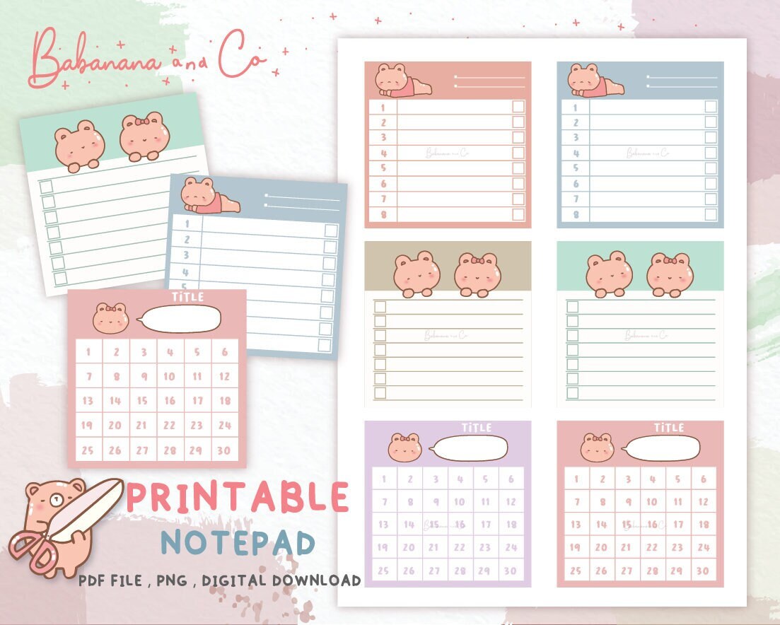 Mini Plan Note,Note Pad Digital Download,Cute Printable Notepad,Memo ...