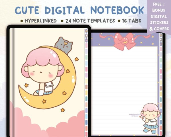Digital Illustrated Moon Princess Designs Notebook