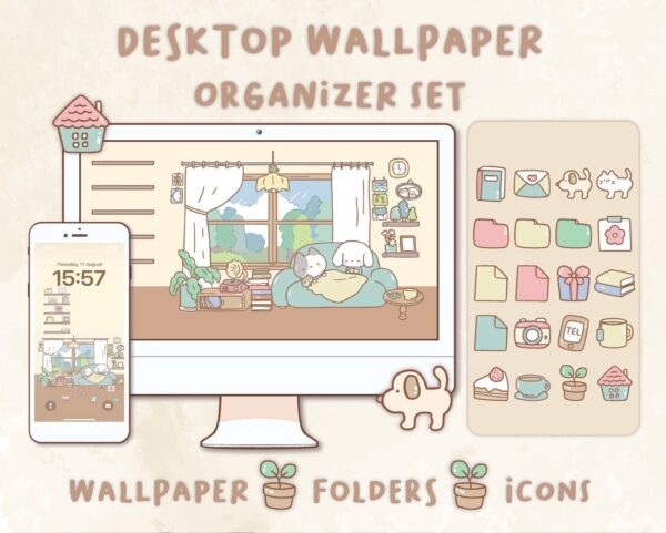 Lazy day Desktop Wallpaper Organizer| Mac and Windows Organizer | Mac and Windows Desktop Folder Icons|Desktop Icons and Wallpapers