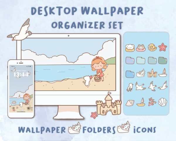 Happy Sea Desktop Wallpaper Organizer| Mac and Windows Organizer | Mac and Windows Desktop Folder Icons|Desktop Icons and Wallpapers