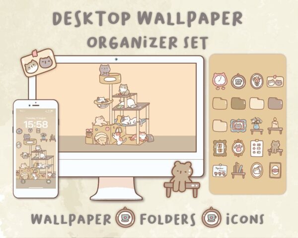 Cute Cats Desktop Wallpaper Organizer| Mac and Windows Organizer | Mac and Windows Desktop Folder Icons|Desktop Icons and Wallpapers