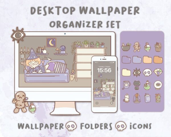 Cute witch Desktop Wallpaper Organizer| Mac and Windows Organizer | Mac and Windows Desktop Folder Icons|Desktop Icons and Wallpapers