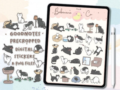 Black and white cats digital stickers