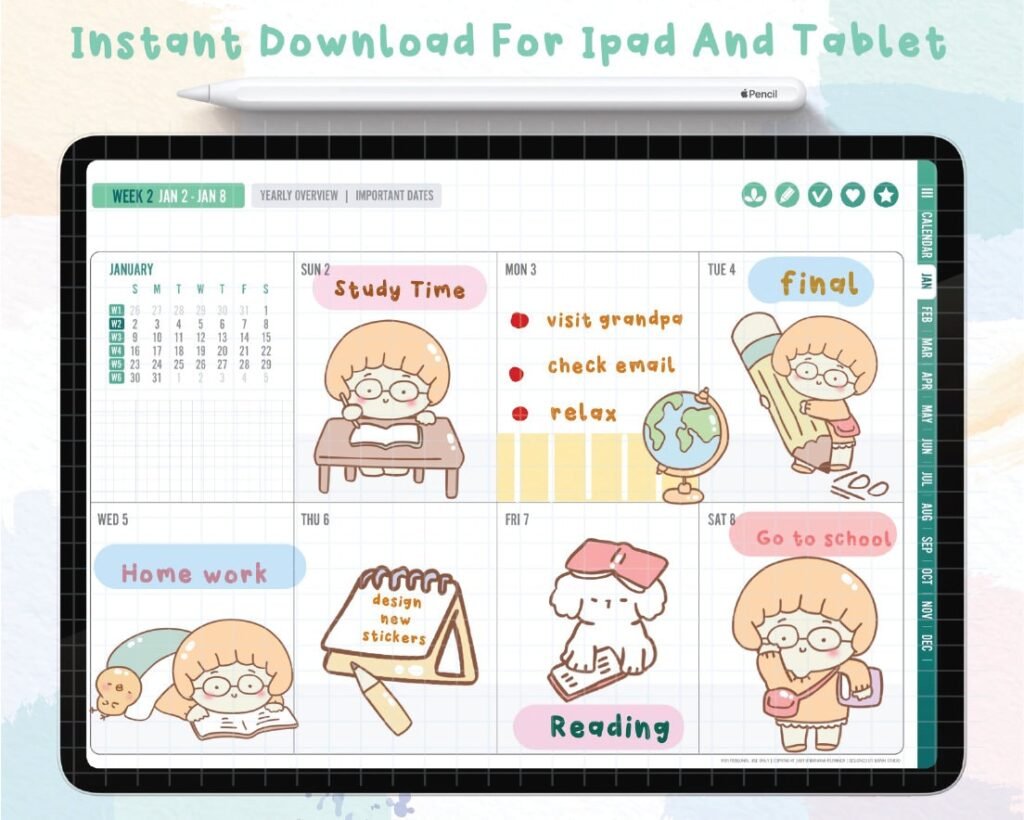 To school digital stickers , Goodnotes Stickers , Cute Hand Draw ...