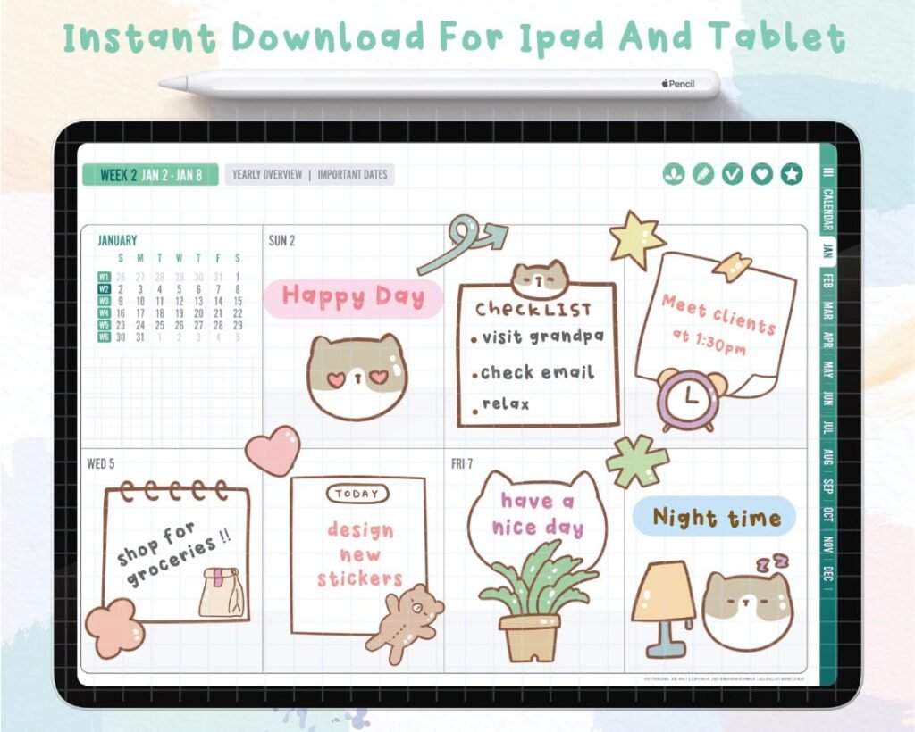 Cute Cat Planner Sticker digital stickers | Goodnotes Stickers | Cute ...