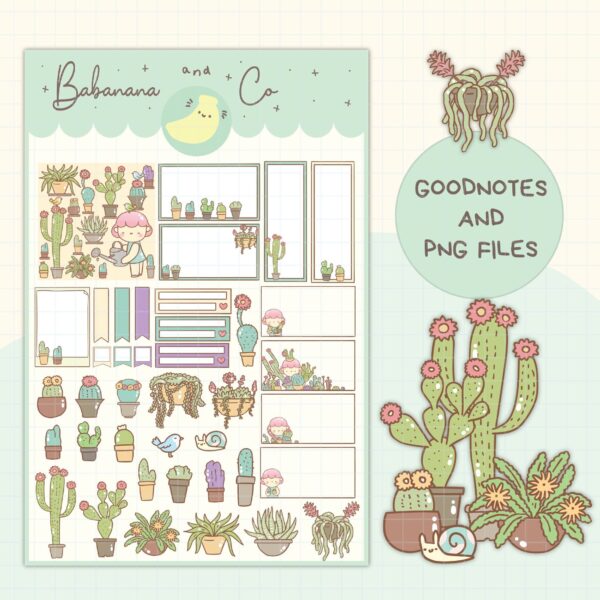 Lovely Cactus digital stickers | Goodnotes Stickers | Cute Hand Draw | Digits Stickers