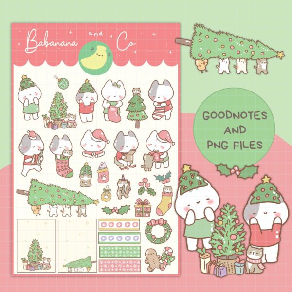Cat Christmas digital stickers | Goodnotes Stickers | Cute Hand Draw | Digits Stickers